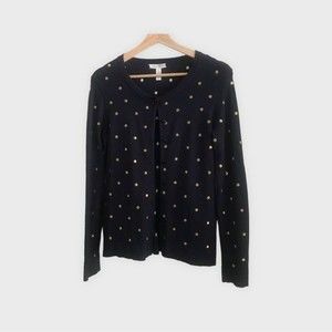 CHARTER CLUB Sweater Navy & Gold Long Sleeves Button Front Size M